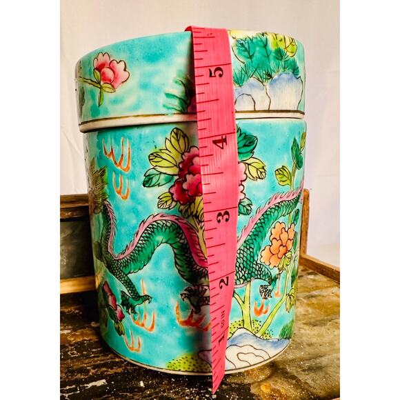 Ceramic Asian Tea Jar with Lid Hand Painted Antique Tea caddy Ginger Jar - Picture 6 of 10